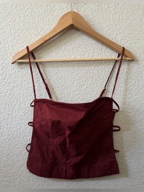 Free People Size 6 Brick Red Cotton Blend Boho Tank Spaghetti Strap Open Sides